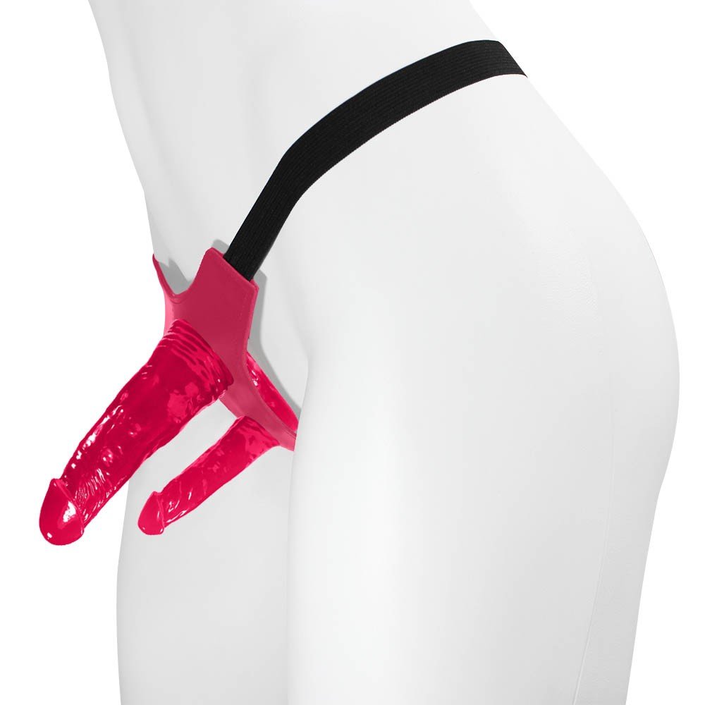 Cinta Peniana Ajustável com Pênis Realístico Duplo com Veias 15 x 3,5 cm e 10 x 2,5cm Pink | Foto 02