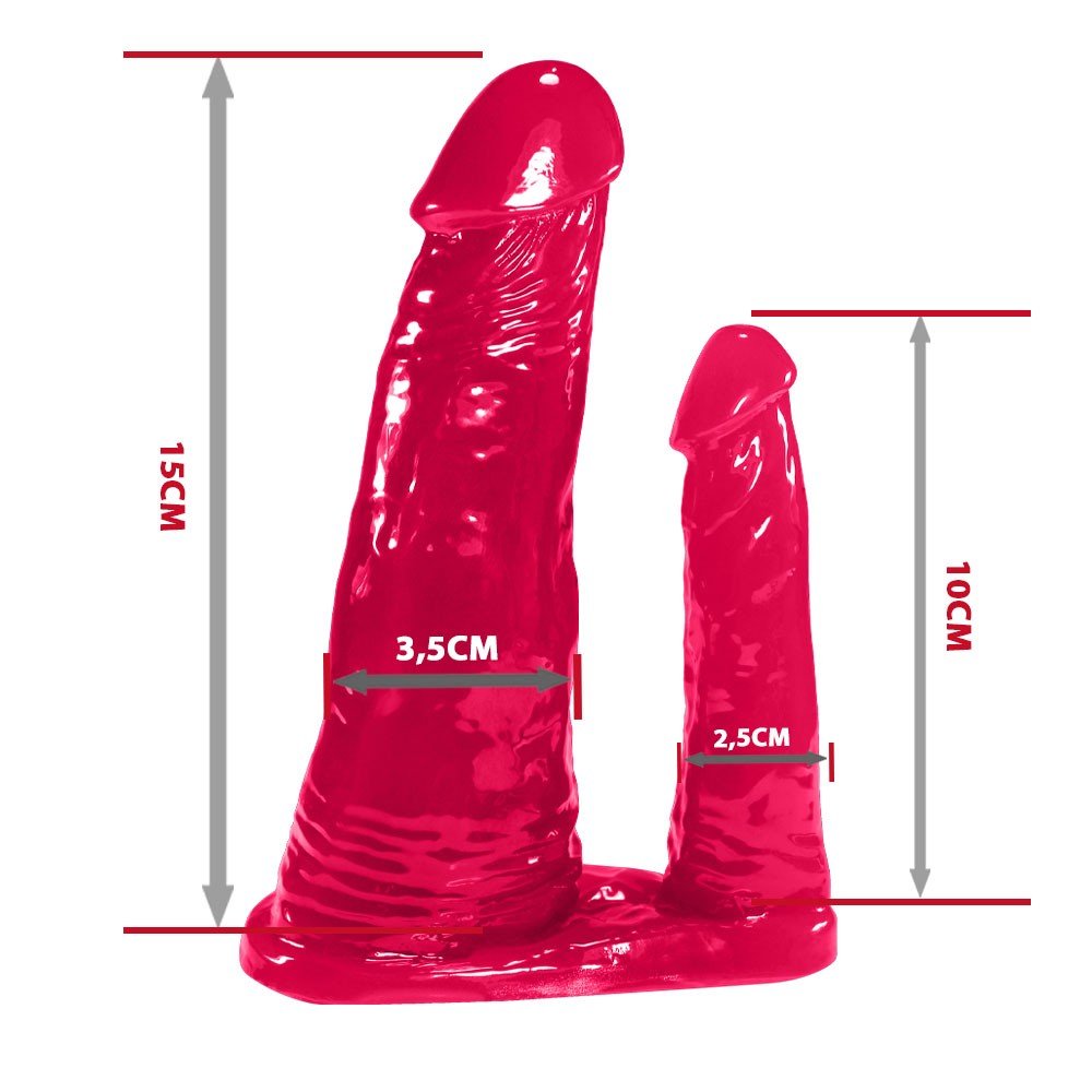 Cinta Peniana Ajustável com Pênis Realístico Duplo com Veias 15 x 3,5 cm e 10 x 2,5cm Pink | Foto 06