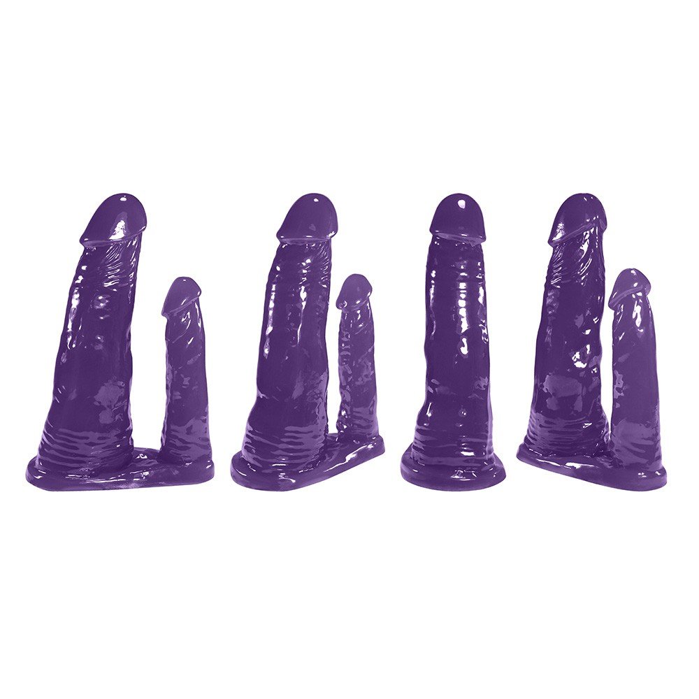 Cinta Peniana Ajustável com Pênis Realístico Duplo com Veias 15 x 3,5 cm e 10 x 2,5cm Roxo | Foto 04