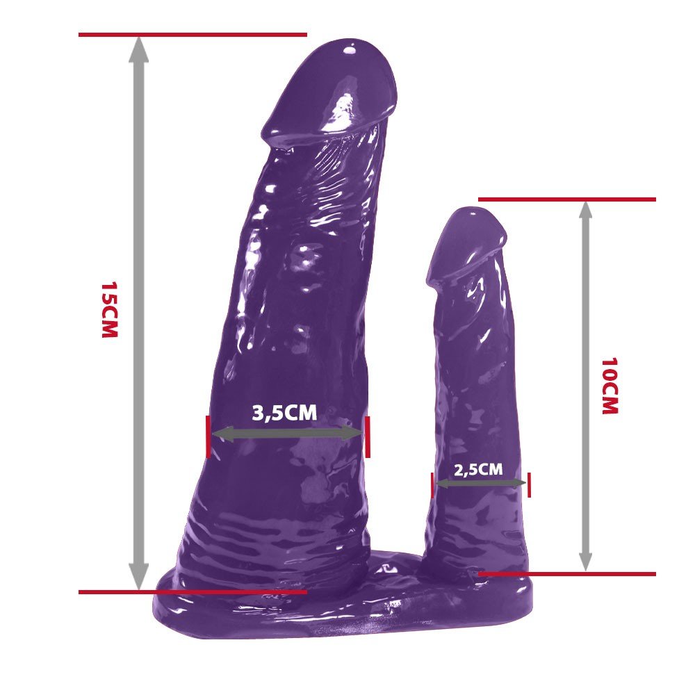 Cinta Peniana Ajustável com Pênis Realístico Duplo com Veias 15 x 3,5 cm e 10 x 2,5cm Roxo | Foto 06