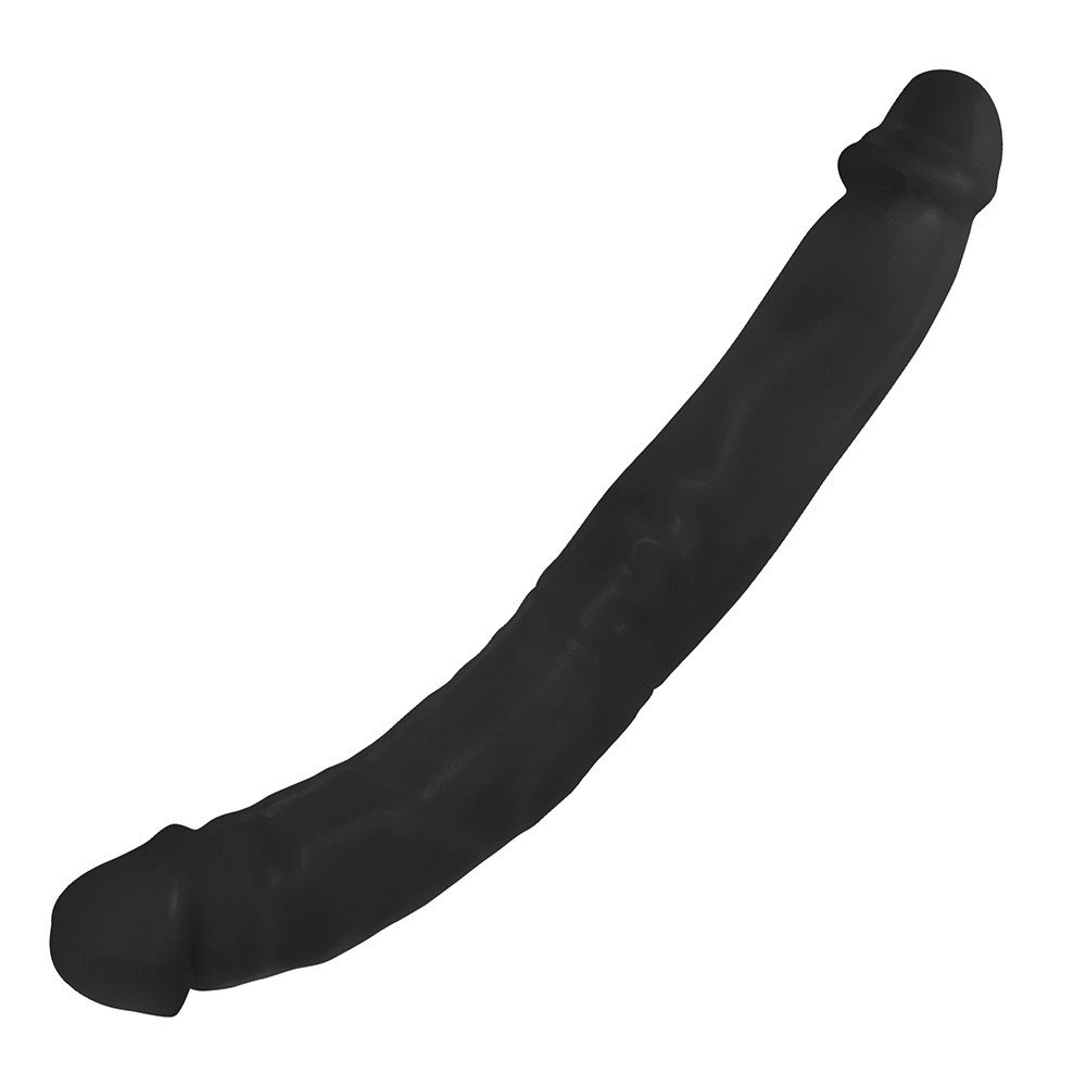Pênis Duas Pontas Havaiano em Elastômero Curvo 35 x 4,5cm Preto | Foto 01