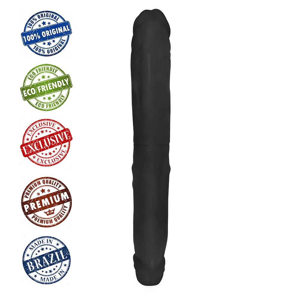 Pênis Duas Pontas Havaiano em Elastômero Curvo 35 x 4,5cm Preto | Foto 05