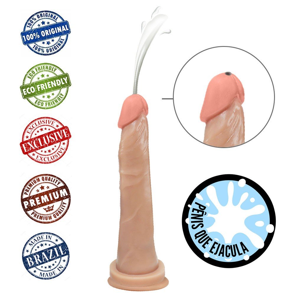 Pênis que Ejacula Flexível Jueves com Ventosa 19 x 4,5cm Bege | Foto 05