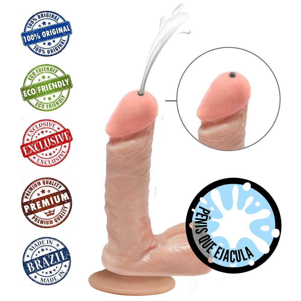 Pênis que Ejacula Flexível Ares com Escroto e Ventosa 15 x 4cm Bege | Foto 05