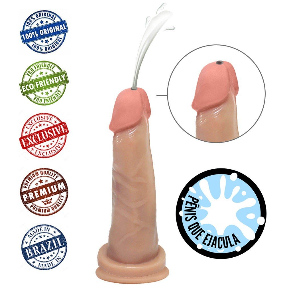Pênis que Ejacula Flexível Miércoles com Ventosa 15 x 4,5cm Bege | Foto 05