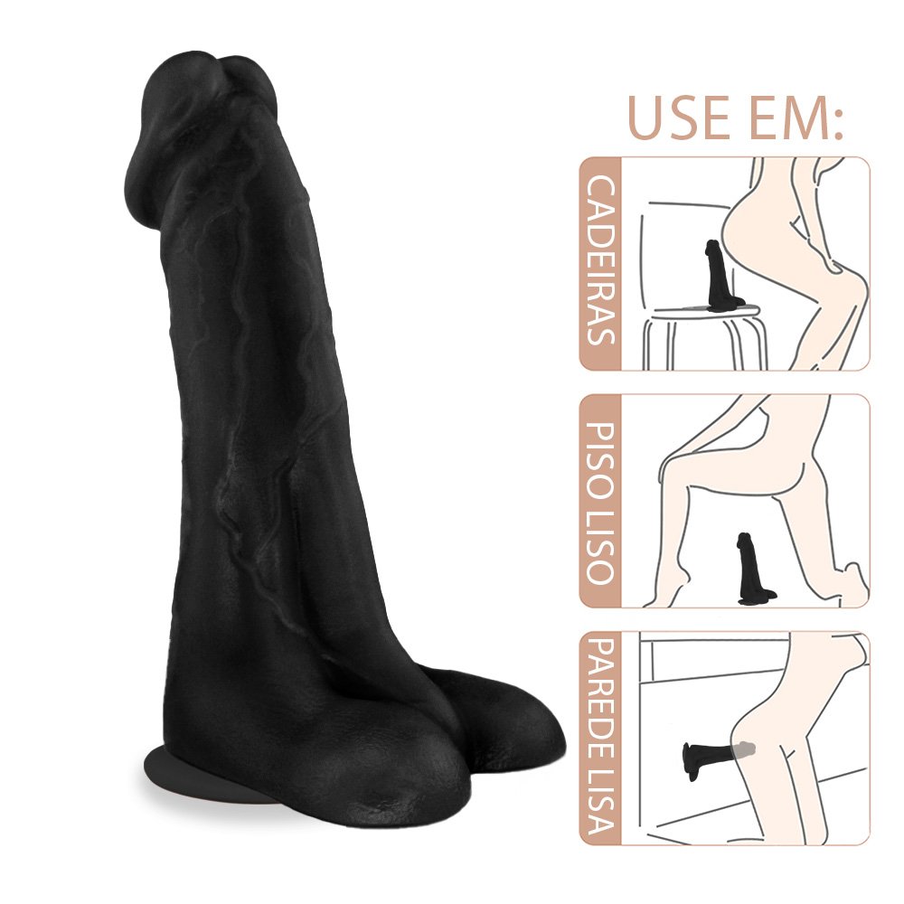 P�nis Real�stico Flex�vel com Escroto e Ventosa Cedro 20,5 x 6cm Preto | Foto 04