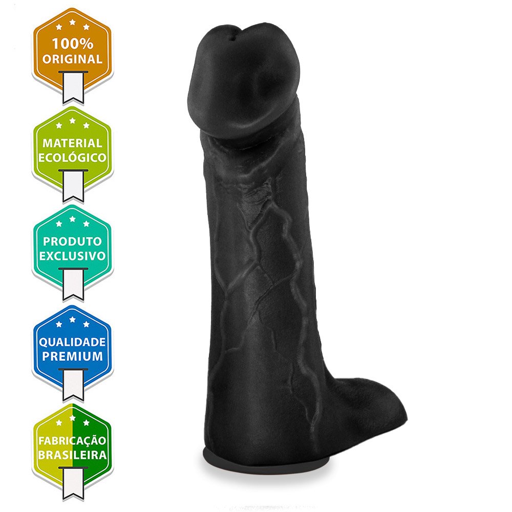 P�nis Real�stico Flex�vel com Escroto e Ventosa Cedro 20,5 x 6cm Preto | Foto 05