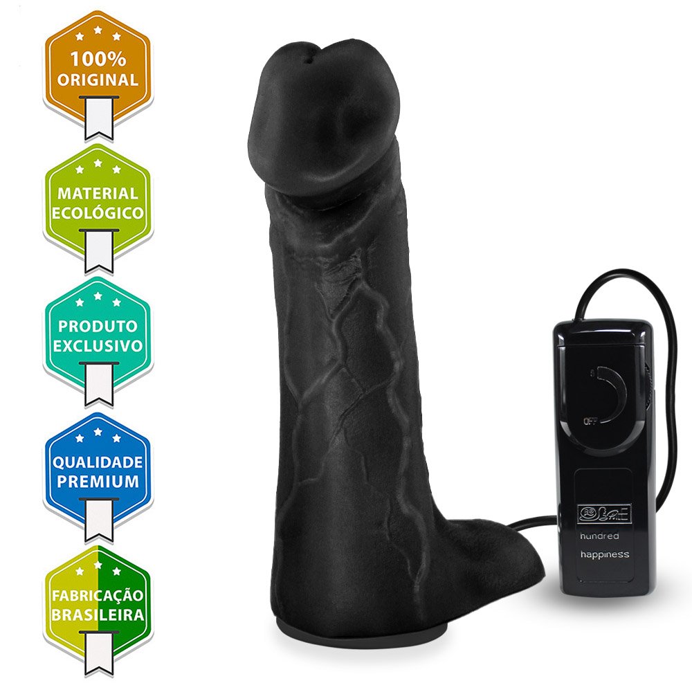 Pênis Realístico Flexível com Escroto, Ventosa e Vibrador Cedro 20,5 x 6cm Preto | Foto 05