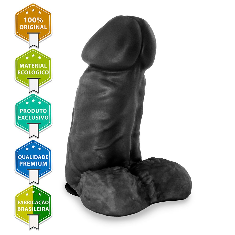 Pênis Realístico Flexível com Escroto e Ventosa Massaranduba 18 x 7,6cm Preto | Foto 05