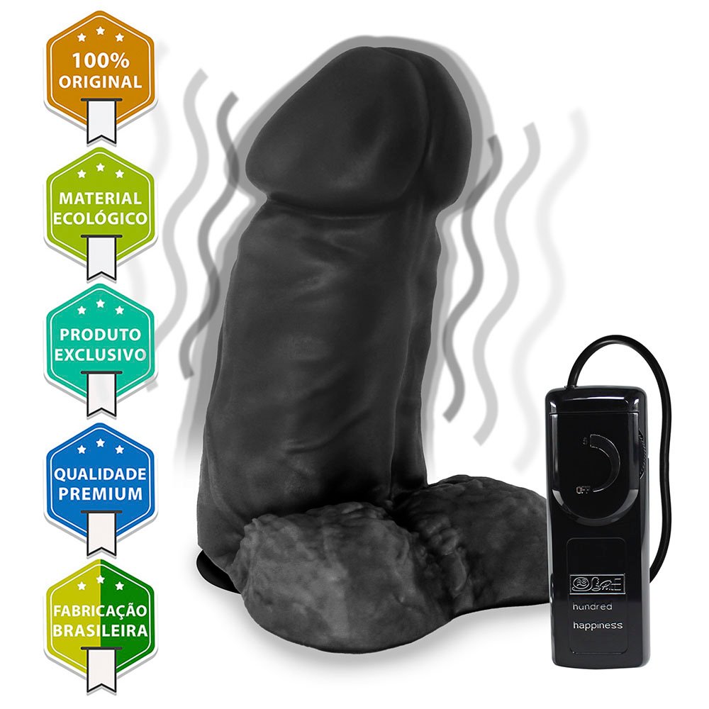 Pênis Realístico Flexível com Escroto, Ventosa e Vibrador Massaranduba 18 x 7,6cm Preto | Foto 05