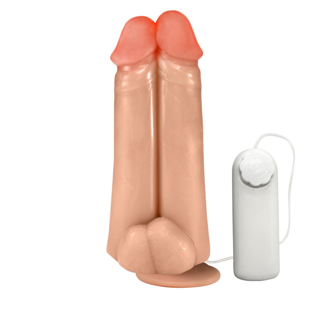 Pênis Realístico Flexível Duplo Amigos com Vibrador e Ventosa 18 x 6cm Bege | Foto 01