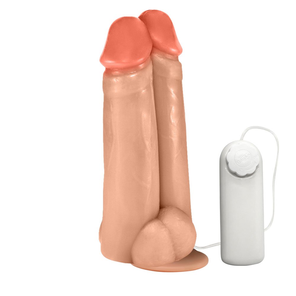Pênis Realístico Flexível Duplo Amigos com Vibrador e Ventosa 18 x 6cm Bege | Foto 02