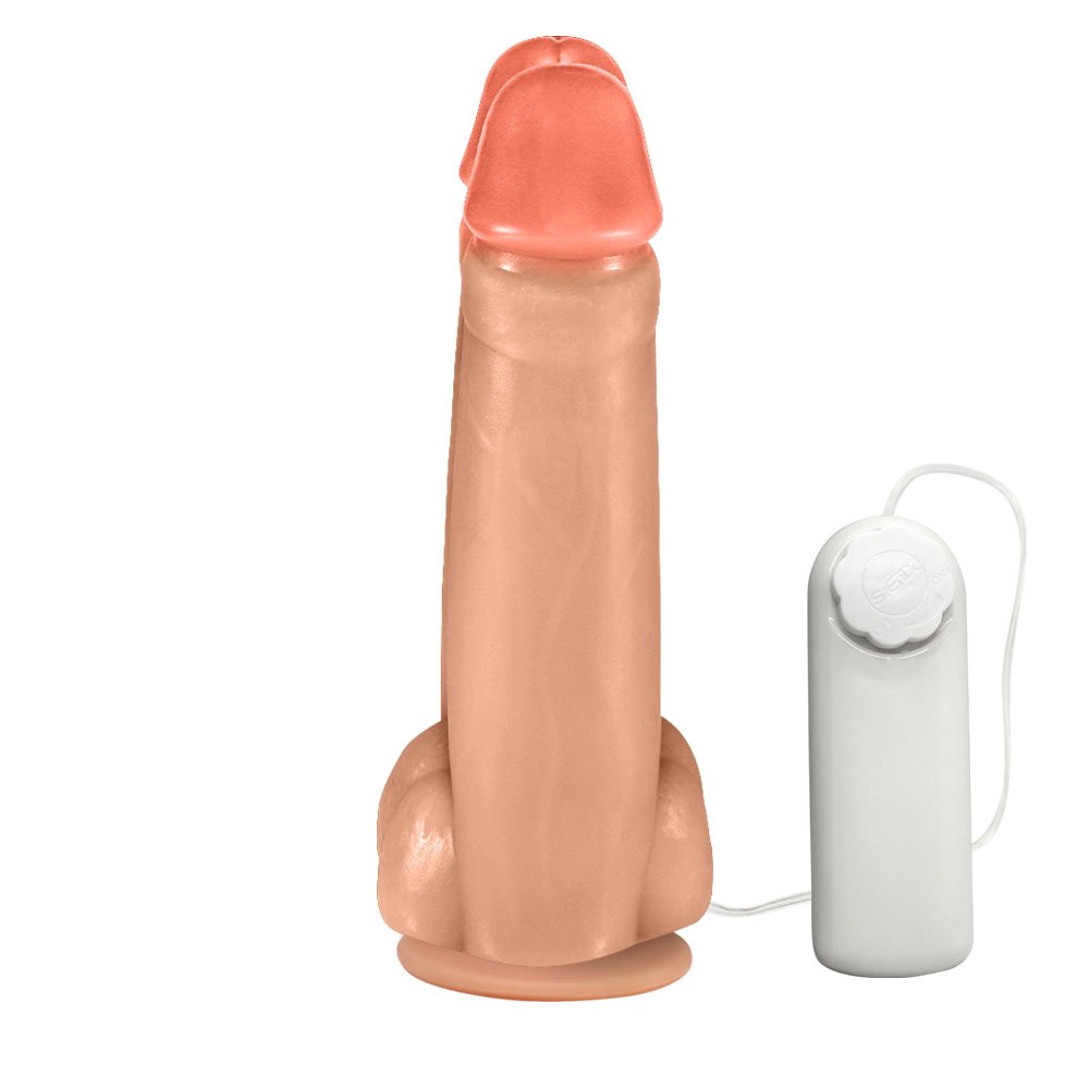 Pênis Realístico Flexível Duplo Amigos com Vibrador e Ventosa 18 x 6cm Bege | Foto 03