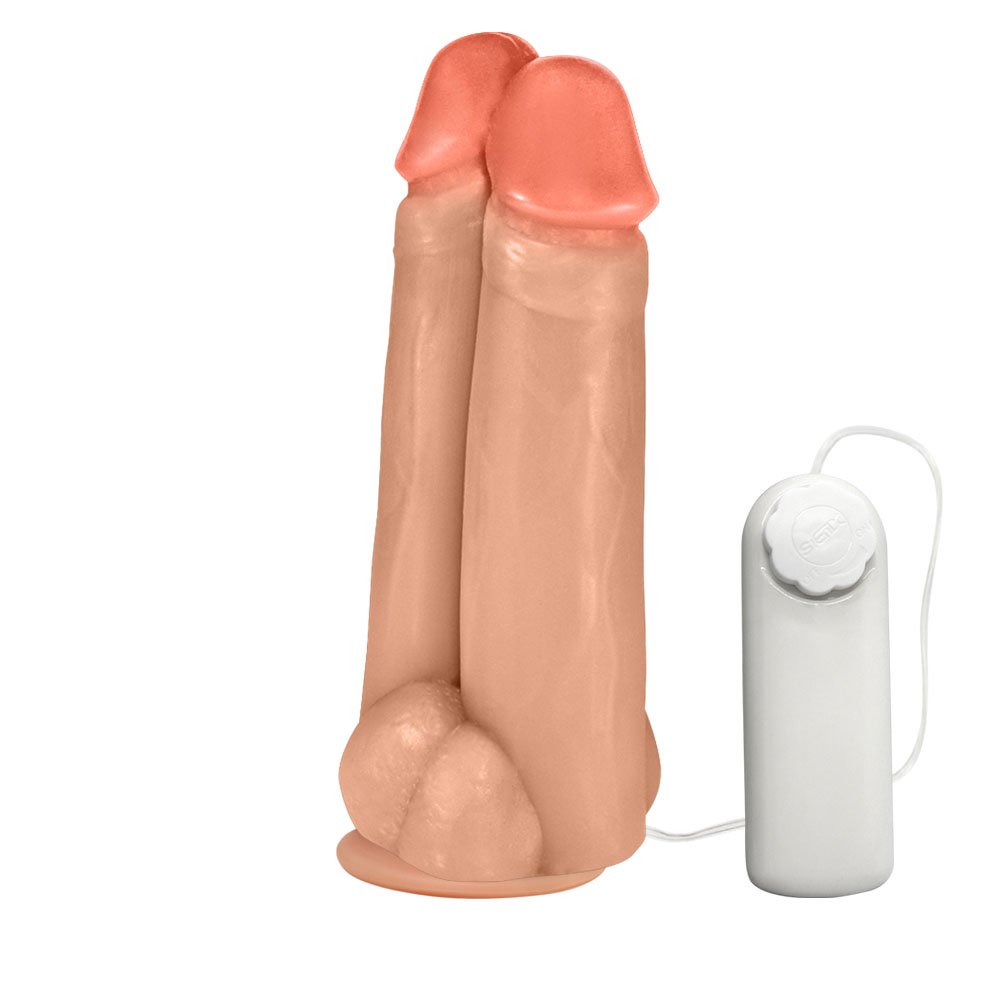 Pênis Realístico Flexível Duplo Amigos com Vibrador e Ventosa 18 x 6cm Bege | Foto 04