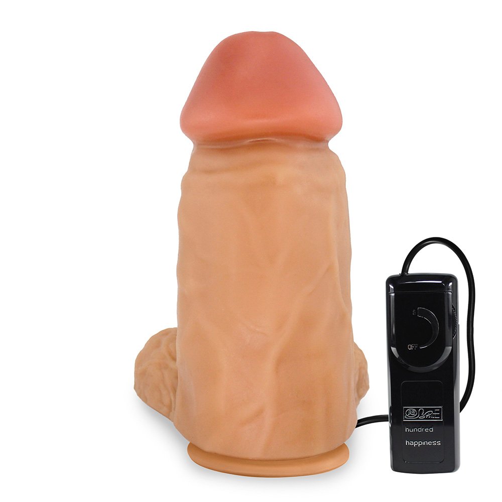 Pênis Realístico Flexível com Escroto, Ventosa e Vibrador Massaranduba 18 x 7,6cm Bege | Foto 03