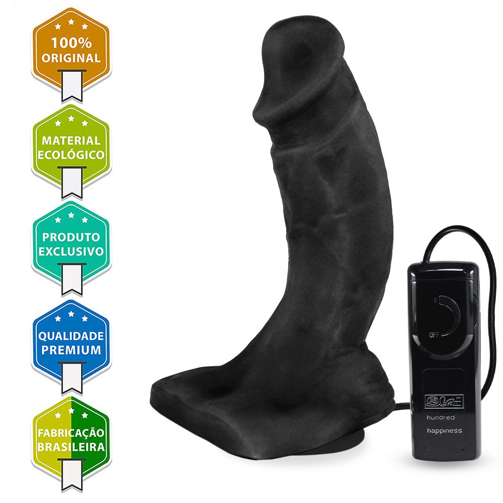 Pênis Realístico Flexível com Escroto, Ventosa e Vibrador Carvalho 19,5x 5,7cm Preto | Foto 05
