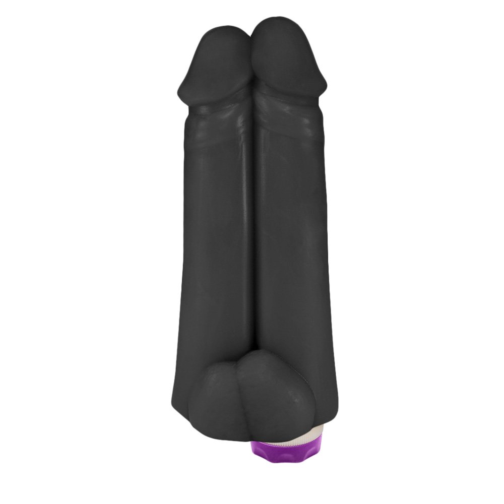 Pênis Realístico em PVC Flexível Duplo Amigos com Vibrador 18 x 6cm Preto | Foto 01