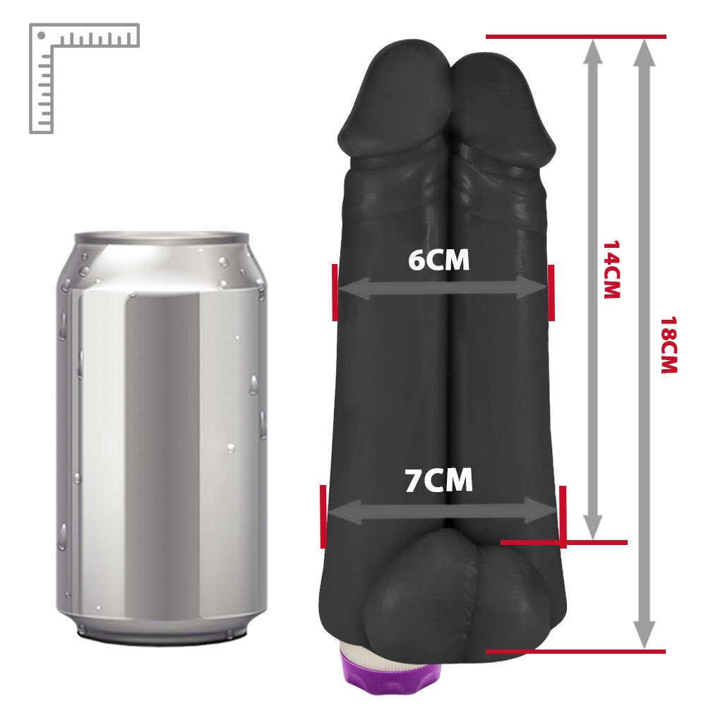 Pênis Realístico em PVC Flexível Duplo Amigos com Vibrador 18 x 6cm Preto | Foto 06