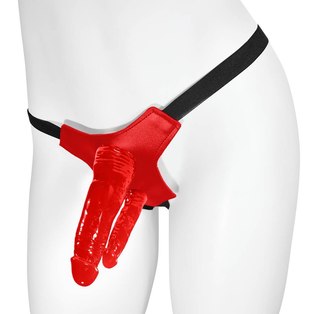 Cinta Peniana Ajustável com Pênis Realístico Duplo 12 x 3,5cm e 13,7 x 2,5cm Vermelho | Foto 01