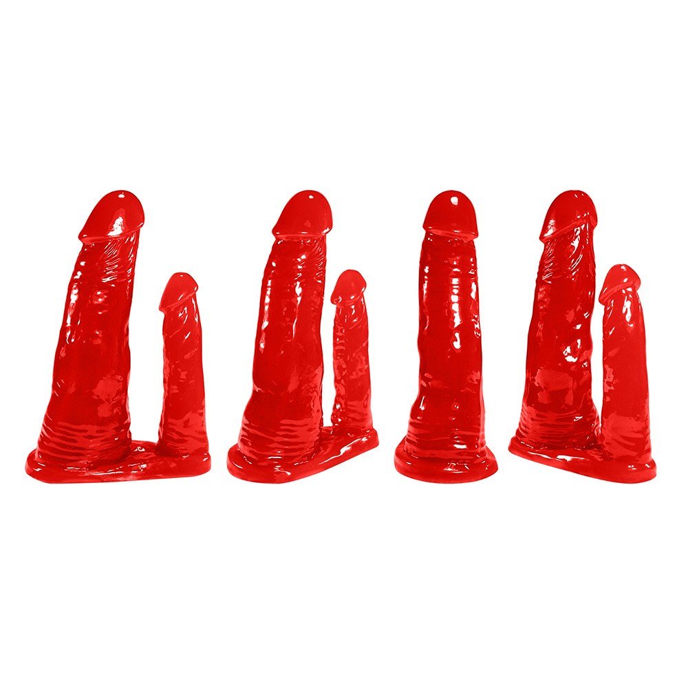 Cinta Peniana Ajustável com Pênis Realístico Duplo 12 x 3,5cm e 13,7 x 2,5cm Vermelho | Foto 04