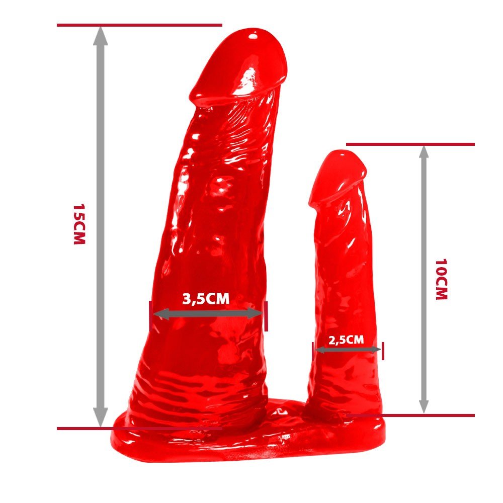 Cinta Peniana Ajustável com Pênis Realístico Duplo 12 x 3,5cm e 13,7 x 2,5cm Vermelho | Foto 06