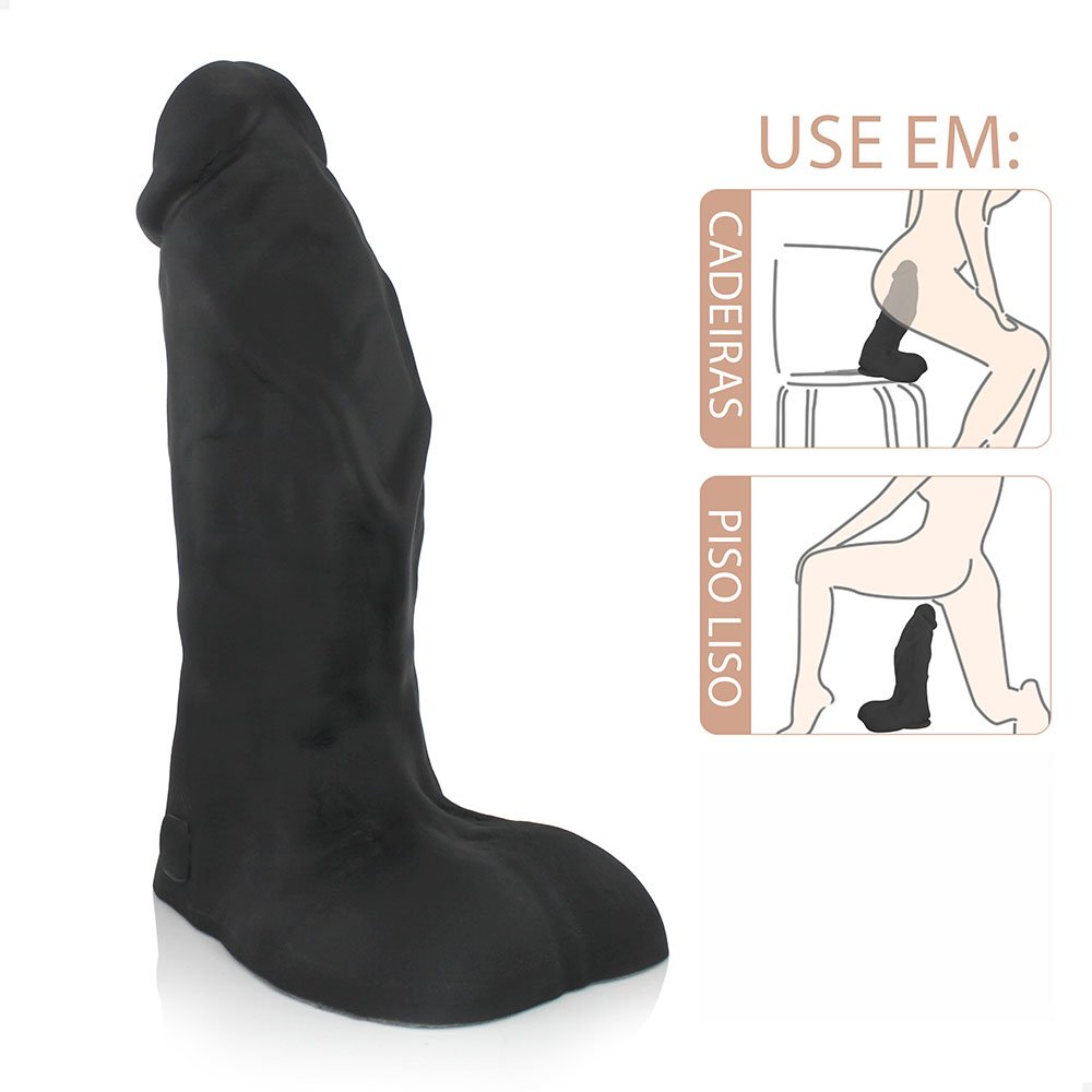 Pênis Gigante e Grosso Flexível com Escroto Coragem 27,5 x 7,8cm Preto | Foto 04