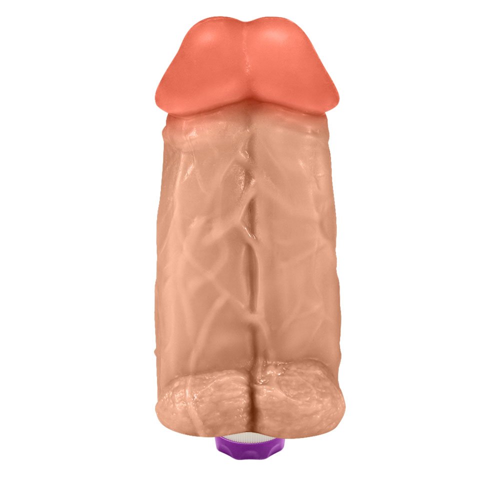 Pênis Realístico Flexível Duplo Super Amigos com Vibrador 18 x 7,5cm Bege | Foto 01