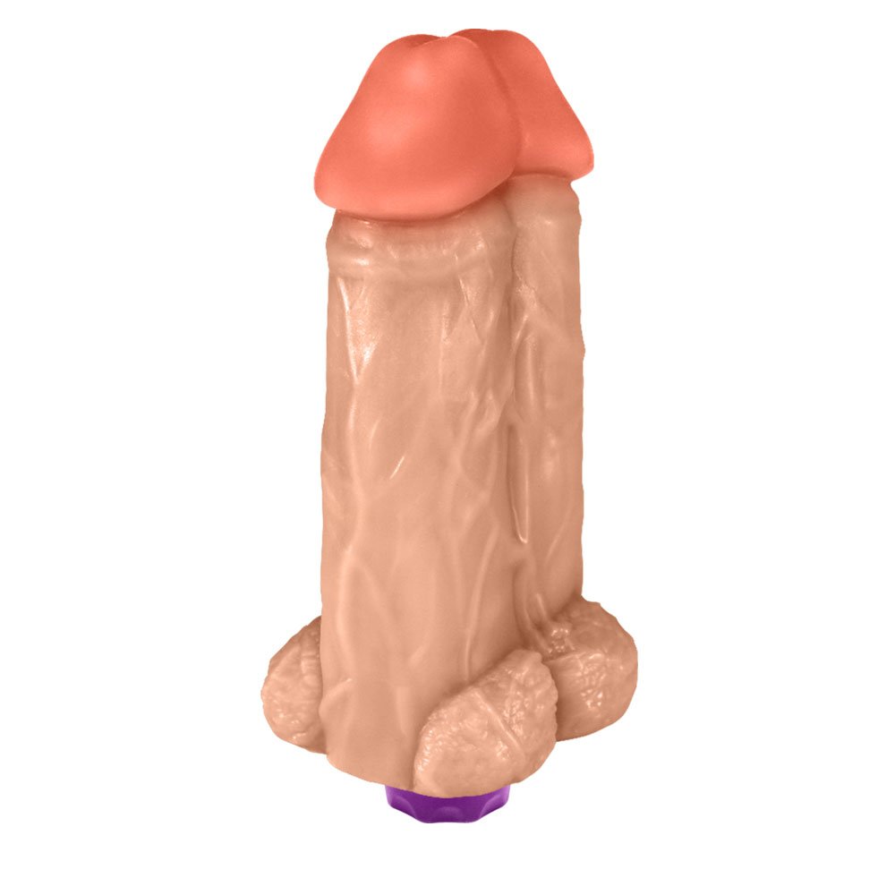 Pênis Realístico Flexível Duplo Super Amigos com Vibrador 18 x 7,5cm Bege | Foto 02