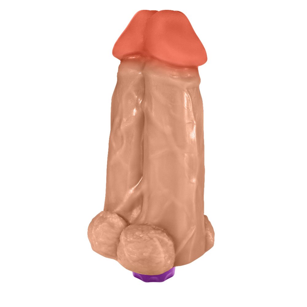 Pênis Realístico Flexível Duplo Super Amigos com Vibrador 18 x 7,5cm Bege | Foto 04