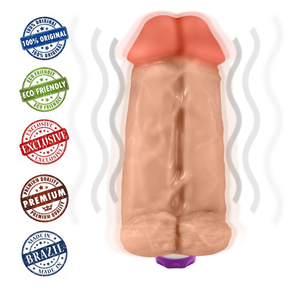 Pênis Realístico Flexível Duplo Super Amigos com Vibrador 18 x 7,5cm Bege | Foto 05
