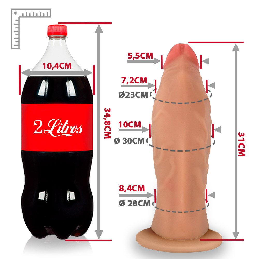 Pênis Gigante e Grosso Flexível com Ventosa e Vibrador Jatobaço 31 x 10cm Bege | Foto 06