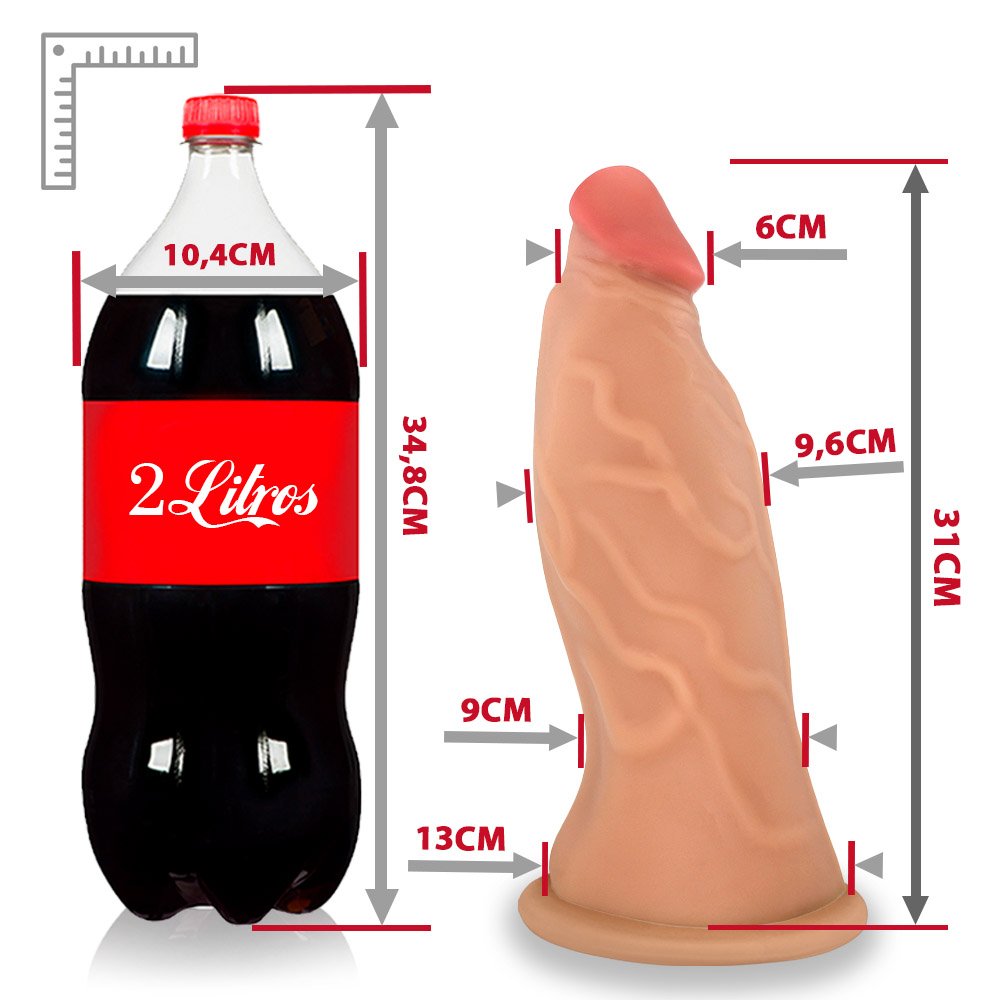 Pênis Gigante e Grosso Flexível com Ventosa e Vibrador Jatobaço 31 x 10cm Bege | Foto 07