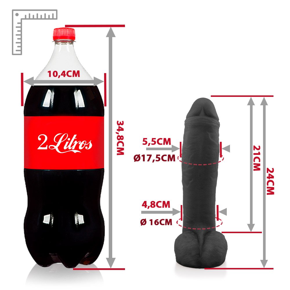 Pênis Realístico em PVC Flexível com Escroto Baguete 24 x 5,5cm Preto | Foto 06