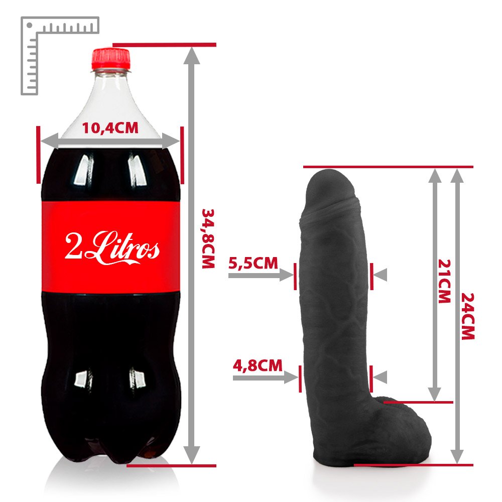 Pênis Realístico em PVC Flexível com Escroto Baguete 24 x 5,5cm Preto | Foto 07