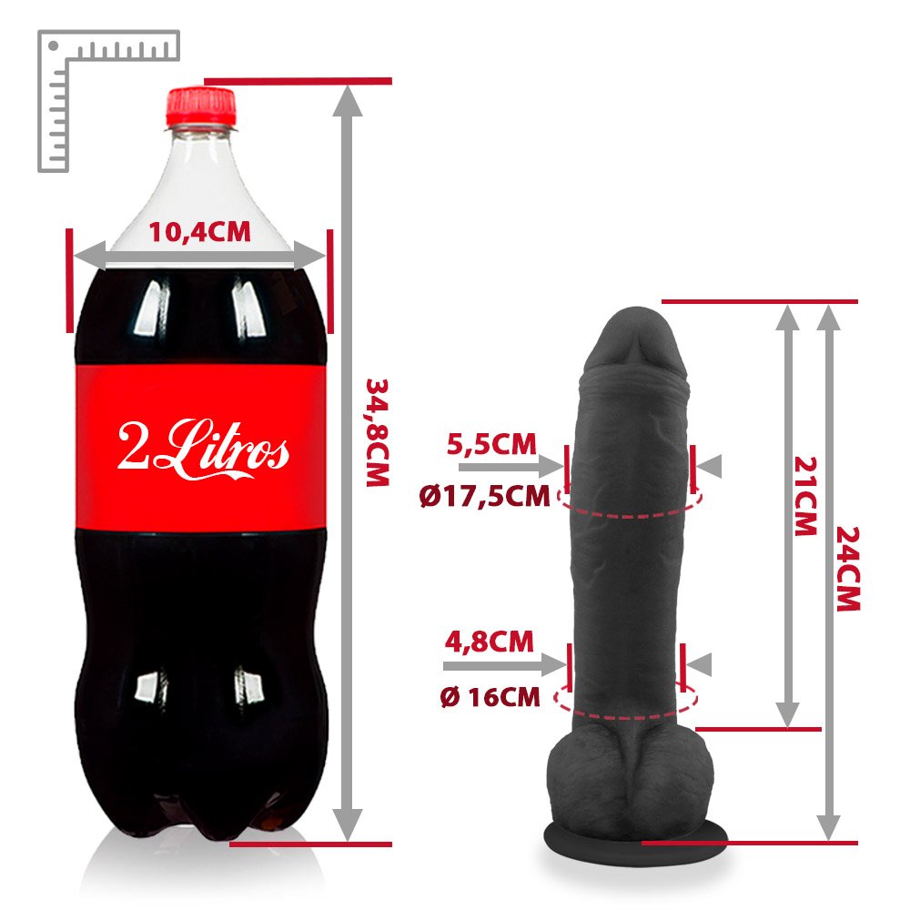 Pênis Realístico em PVC Flexível com Escroto e Ventosa Baguete 24 x 5,5cm Preto | Foto 06
