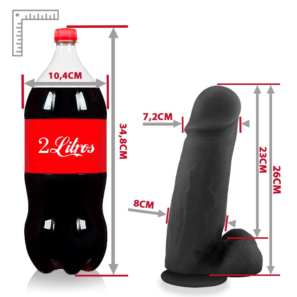 Pênis Realístico em PVC Flexível com Escroto e Ventosa Thor 26 x 8cm Preto | Foto 07