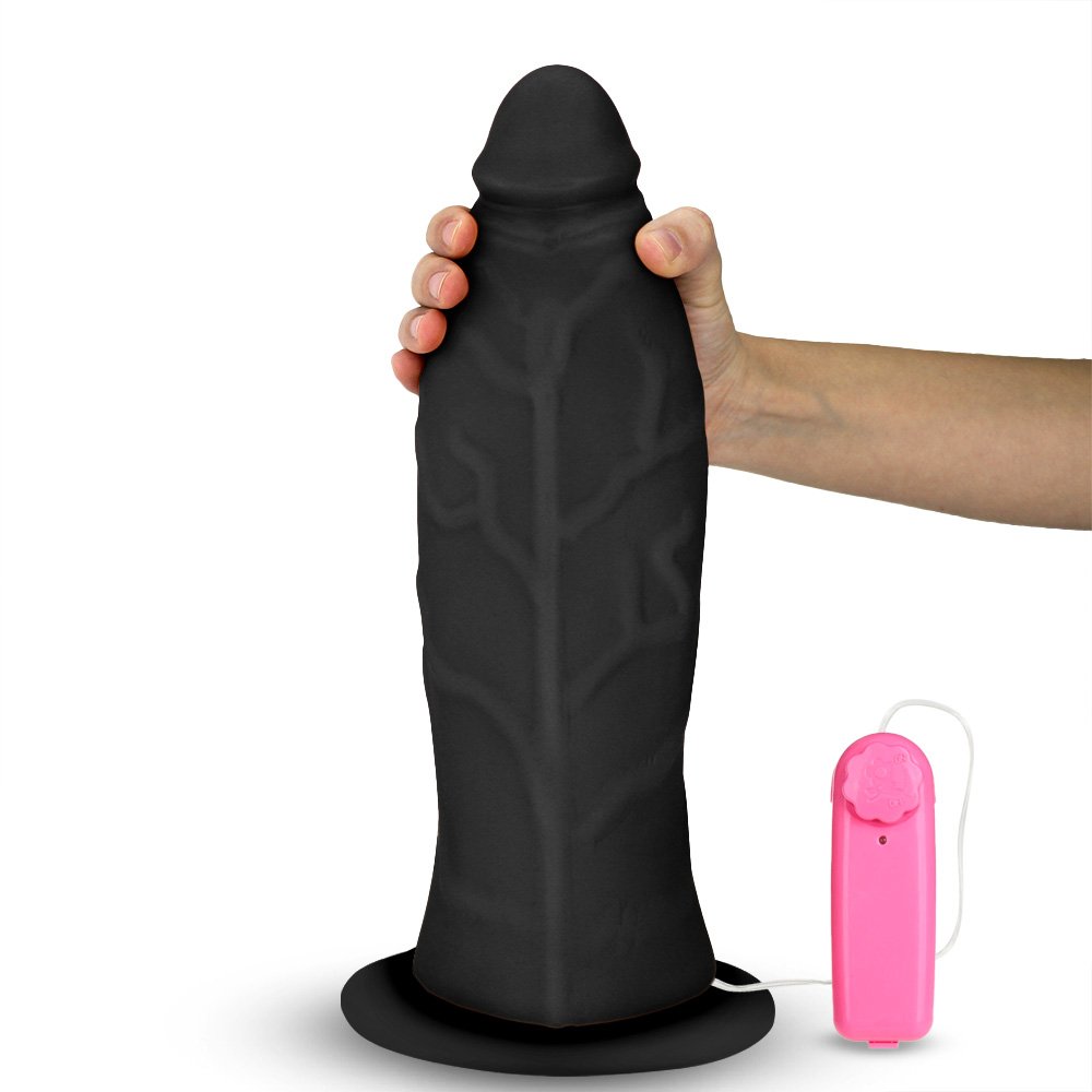 Pênis Gigante e Grosso Flexível com Ventosa e Vibrador Jatobaço 31 x 10cm Preto | Foto 01