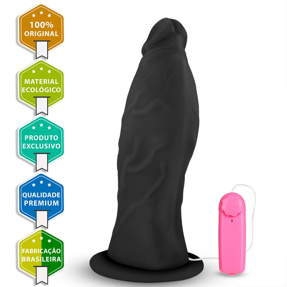 Pênis Gigante e Grosso Flexível com Ventosa e Vibrador Jatobaço 31 x 10cm Preto | Foto 04