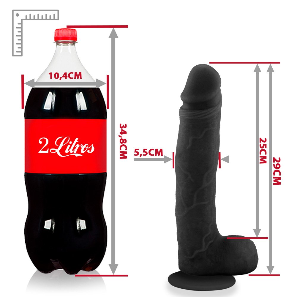 Pênis Realístico em PVC Flexível com Escroto e Ventosa Porrete 29 x 6cm Preto | Foto 07