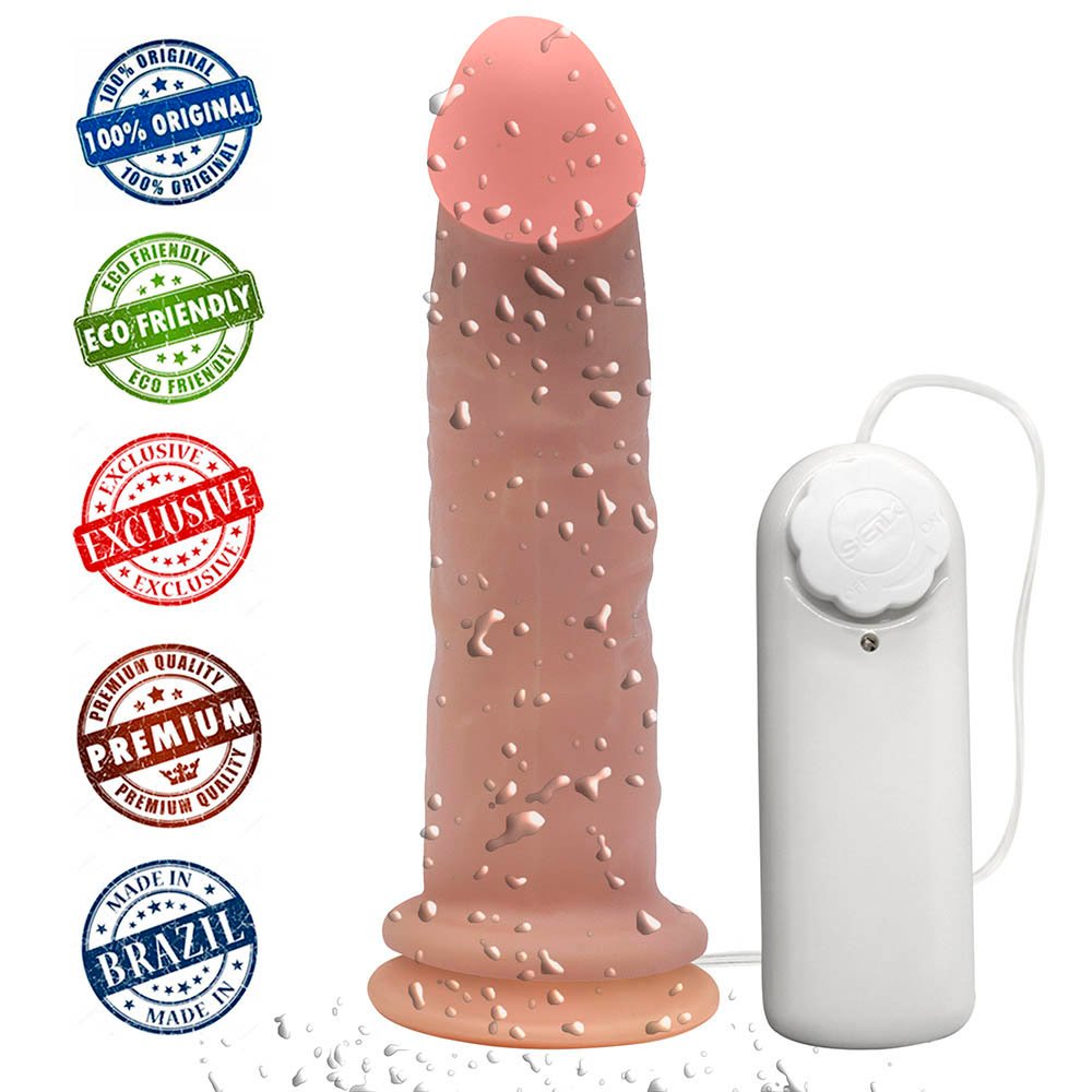Pênis de Borracha Lunes com Vibrador e Ventosa 14 x 4cm Bege | Foto 04