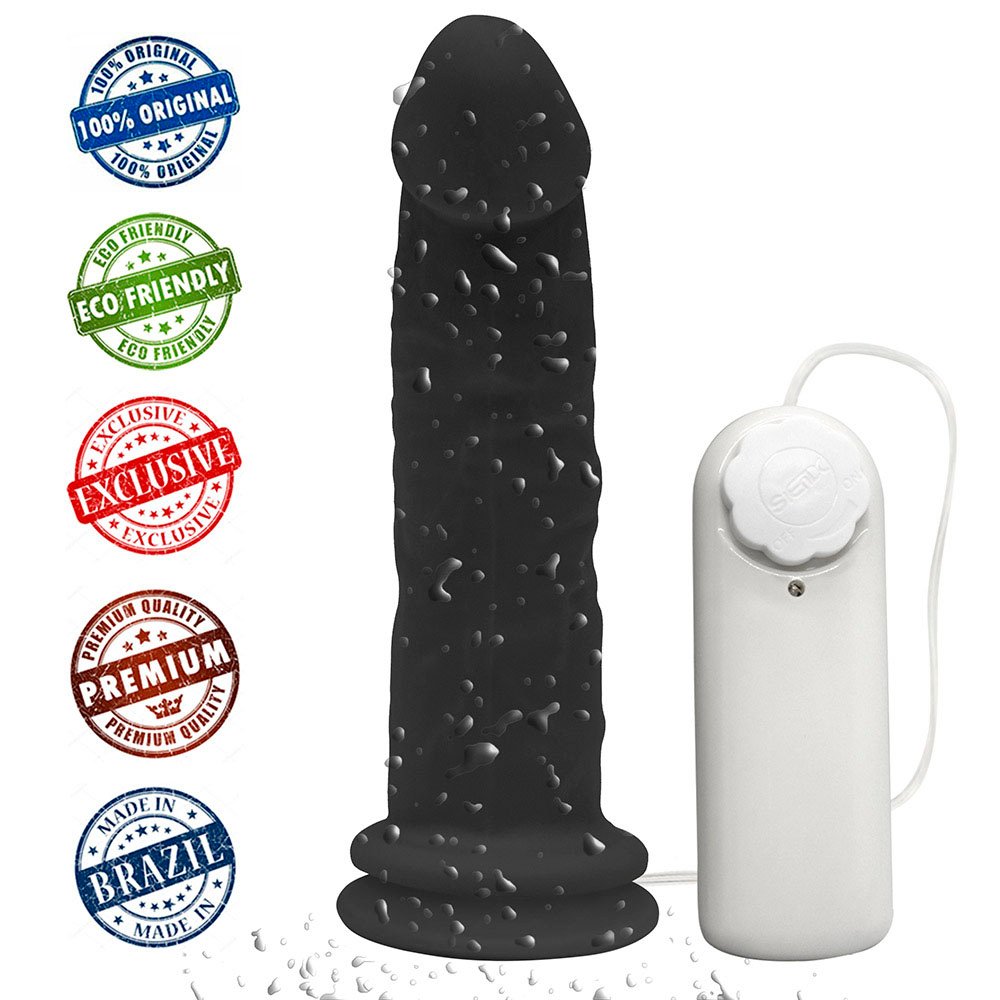 Pênis de Borracha Lunes com Vibrador e Ventosa 14 x 4cm Preto | Foto 04