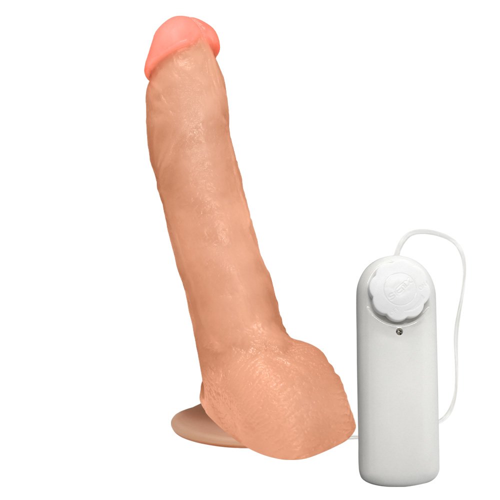 P�nis Real�stico Feito em PVC Flex�vel com Escroto, Ventosa e Vibro Ron Jeremy 21 x 4,5cm Bege | Foto 02