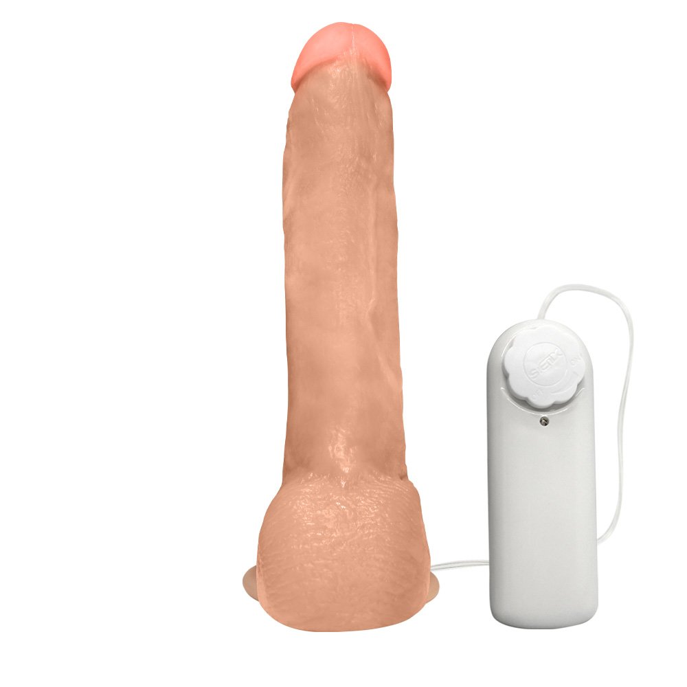 P�nis Real�stico Feito em PVC Flex�vel com Escroto, Ventosa e Vibro Ron Jeremy 21 x 4,5cm Bege | Foto 03