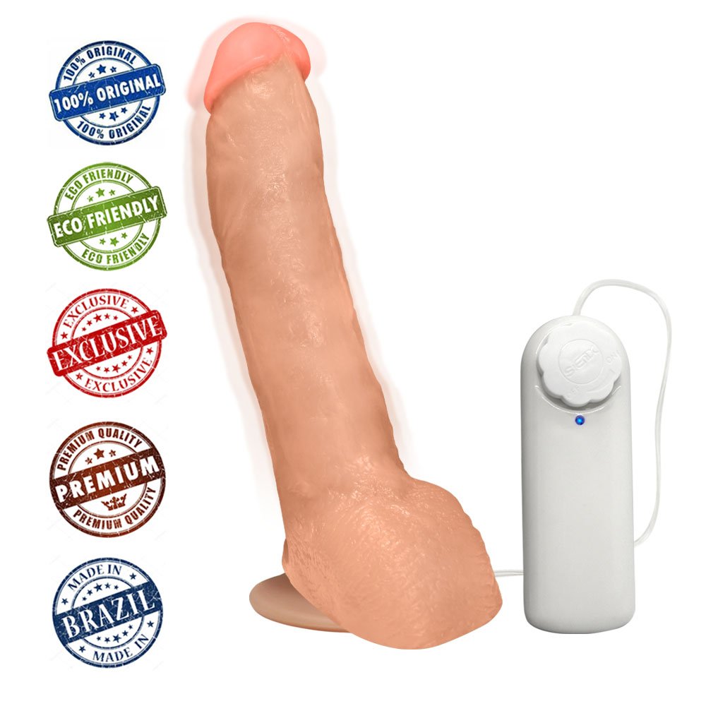 P�nis Real�stico Feito em PVC Flex�vel com Escroto, Ventosa e Vibro Ron Jeremy 21 x 4,5cm Bege | Foto 05