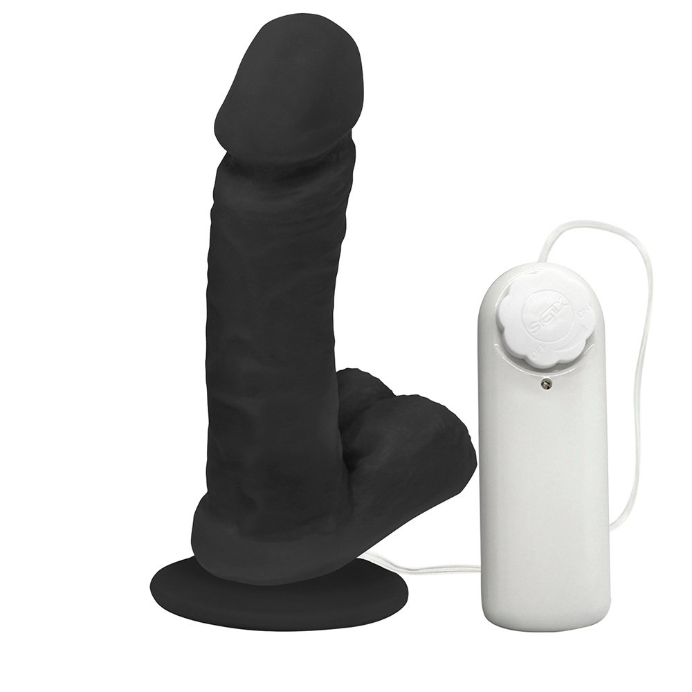 Pênis de Borracha Ares com Escroto, Vibrador e Ventosa 15 x 4cm Preto | Foto 02
