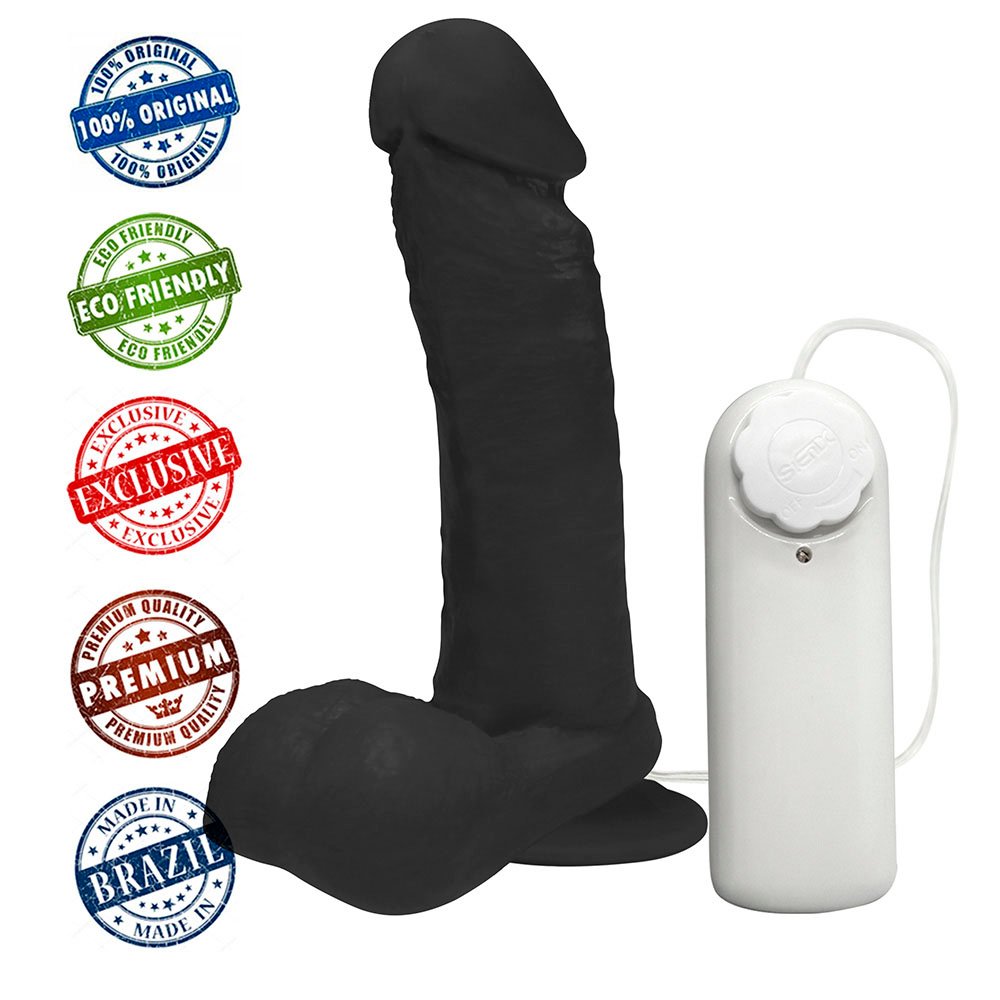 Pênis de Borracha Ares com Escroto, Vibrador e Ventosa 15 x 4cm Preto | Foto 05
