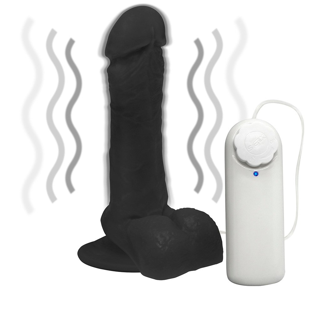 Pênis de Borracha Ares com Escroto, Vibrador e Ventosa 15 x 4cm Preto | Foto 06
