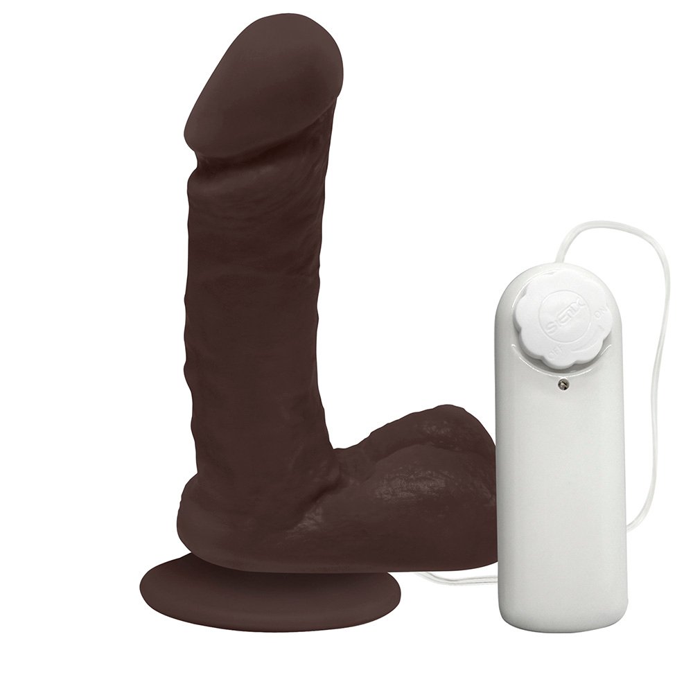 Pênis de Borracha Ares com Escroto, Vibrador e Ventosa 15 x 4cm, Marrom | Foto 01