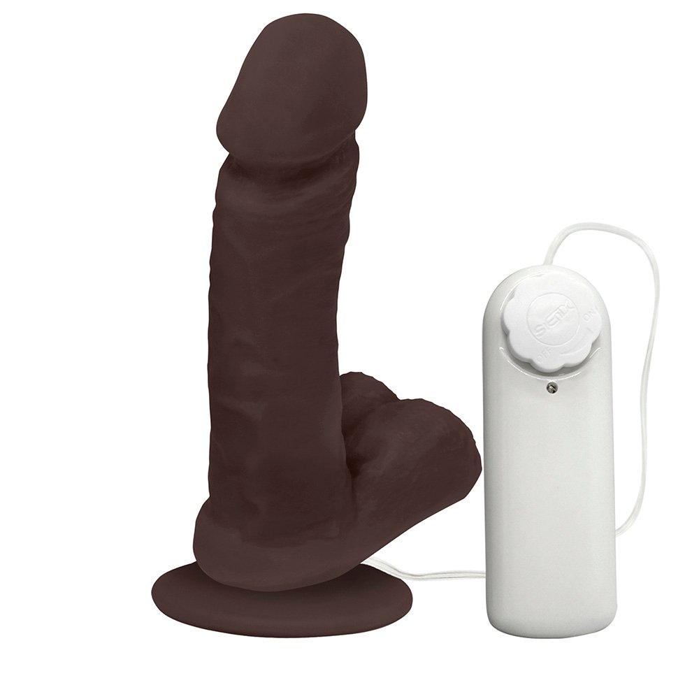 Pênis de Borracha Ares com Escroto, Vibrador e Ventosa 15 x 4cm, Marrom | Foto 02
