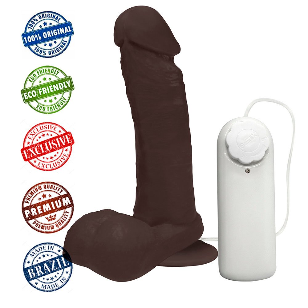 Pênis de Borracha Ares com Escroto, Vibrador e Ventosa 15 x 4cm, Marrom | Foto 05